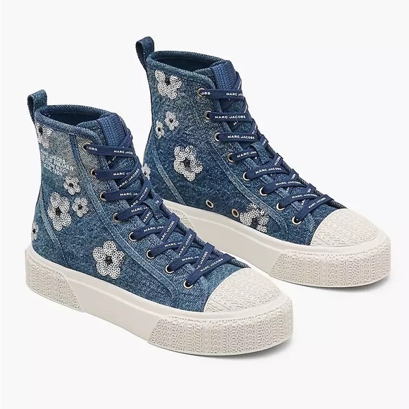 Marc Jacobs Blue Floral Denim High Top Sneakers 38